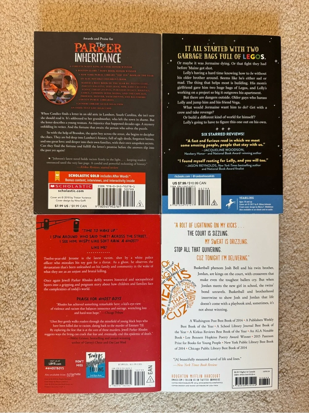 Set of 4 Young Adult books Black/African American teen Crossover Ghost Boys NEW